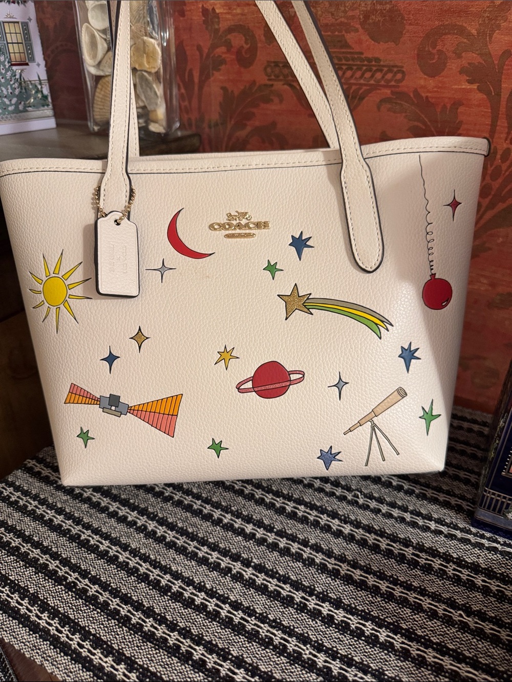 Coach x Observed by us…Small City Tote (CU 387) Chalk/Gold Multi